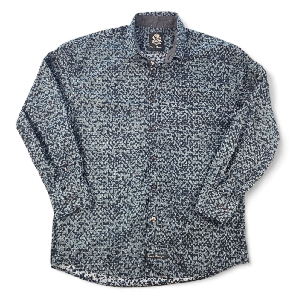 English Laundry Men’s Long Sleeve Shirt XL Geometric Microprint Navy Gray Button